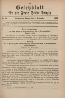 Gesetzblatt für die Freie Stadt Danzig.1924, Nr. 39 (9 September)
