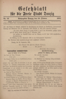 Gesetzblatt für die Freie Stadt Danzig.1924, Nr. 44 (10 Oktober)