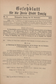 Gesetzblatt für die Freie Stadt Danzig.1924, Nr. 51 (22 November)