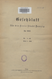 Gesetzblatt für die Freie Stadt Danzig.1925, Zeitliche Übersicht
