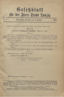 Gesetzblatt für die Freie Stadt Danzig.1925, Nr. 1 (7 Januar)