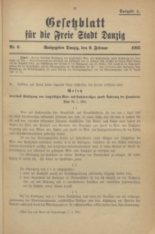 Gesetzblatt für die Freie Stadt Danzig.1925, Nr. 6 (9 Februar) - Ausgabe A