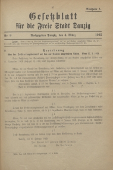 Gesetzblatt für die Freie Stadt Danzig.1925, Nr. 9 (4 März) - Ausgabe A