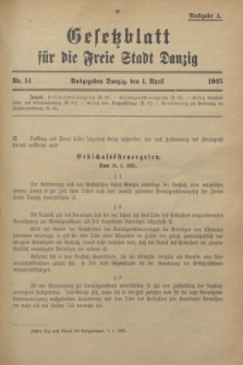 Gesetzblatt für die Freie Stadt Danzig.1925, Nr. 14 (1 April) - Ausgabe A