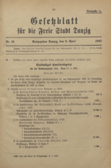 Gesetzblatt für die Freie Stadt Danzig.1925, Nr. 15 (8 April) - Ausgabe A