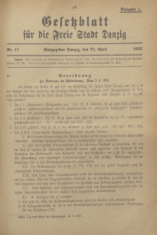 Gesetzblatt für die Freie Stadt Danzig.1925, Nr. 17 (22 April) - Ausgabe A