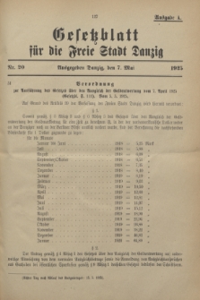Gesetzblatt für die Freie Stadt Danzig.1925, Nr. 20 (7 Mai) - Ausgabe A