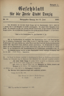 Gesetzblatt für die Freie Stadt Danzig.1925, Nr. 24 (15 Juni) - Ausgabe A