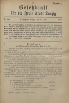 Gesetzblatt für die Freie Stadt Danzig.1925, Nr. 26 (24 Juni) - Ausgabe A