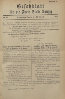 Gesetzblatt für die Freie Stadt Danzig.1925, Nr. 30 (19 August) - Ausgabe A