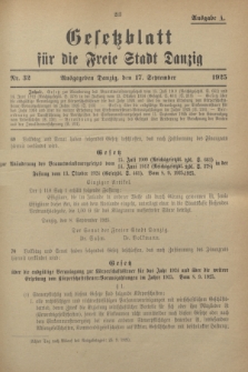 Gesetzblatt für die Freie Stadt Danzig.1925, Nr. 32 (17 September) - Ausgabe A