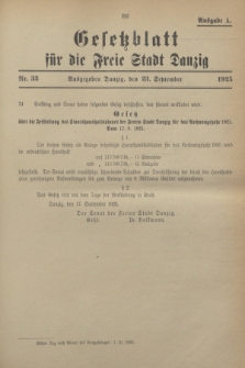 Gesetzblatt für die Freie Stadt Danzig.1925, Nr. 33 (23 September) - Ausgabe A