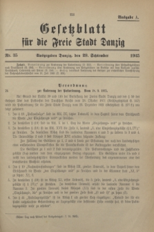 Gesetzblatt für die Freie Stadt Danzig.1925, Nr. 35 (29 September) - Ausgabe A