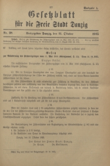 Gesetzblatt für die Freie Stadt Danzig.1925, Nr. 38 (21 Oktober) - Ausgabe A