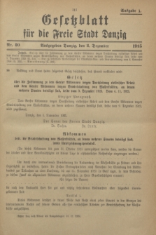 Gesetzblatt für die Freie Stadt Danzig.1925, Nr. 40 (2 Dezember) - Ausgabe A