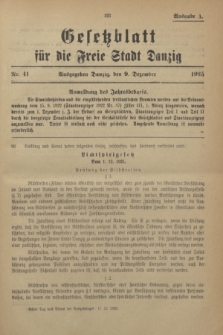 Gesetzblatt für die Freie Stadt Danzig.1925, Nr. 41 (9 Dezember) - Ausgabe A