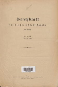 Gesetzblatt für die Freie Stadt Danzig.1926, Spis treści