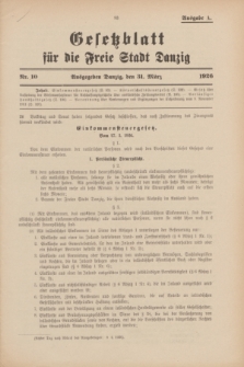 Gesetzblatt für die Freie Stadt Danzig.1926, Nr. 10 (31 März) - Ausgabe A