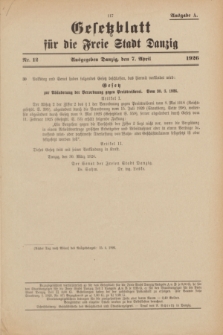 Gesetzblatt für die Freie Stadt Danzig.1926, Nr. 12 (7 April) - Ausgabe A