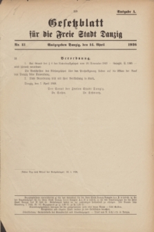 Gesetzblatt für die Freie Stadt Danzig.1926, Nr. 13 (14 April) - Ausgabe A