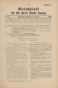 Gesetzblatt für die Freie Stadt Danzig.1926, Nr. 17 (19 Mai) - Ausgabe A