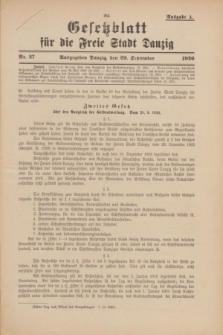 Gesetzblatt für die Freie Stadt Danzig.1926, Nr. 27 (29 September) - Ausgabe A