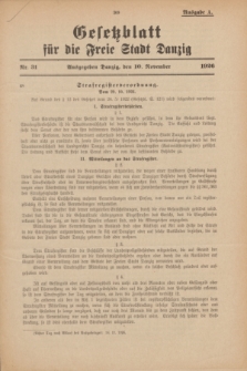 Gesetzblatt für die Freie Stadt Danzig.1926, Nr. 31 (10 November) - Ausgabe A