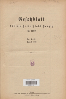 Gesetzblatt für die Freie Stadt Danzig.1927, Spis treści