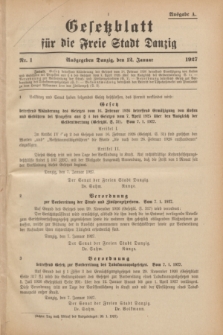 Gesetzblatt für die Freie Stadt Danzig.1927, Nr. 1 (12 Januar) - Ausgabe A