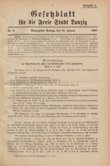 Gesetzblatt für die Freie Stadt Danzig.1927, Nr. 2 (25 Januar) - Ausgabe A