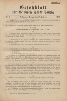 Gesetzblatt für die Freie Stadt Danzig.1927, Nr. 6 (12 Februar) - Ausgabe A