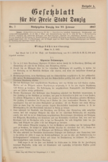 Gesetzblatt für die Freie Stadt Danzig.1927, Nr. 7 (23 Februar) - Ausgabe A