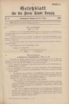 Gesetzblatt für die Freie Stadt Danzig.1927, Nr. 9 (18 März) - Ausgabe A