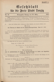 Gesetzblatt für die Freie Stadt Danzig.1927, Nr. 10 (23 März) - Ausgabe A