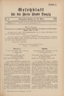 Gesetzblatt für die Freie Stadt Danzig.1927, Nr. 11 (26 März) - Ausgabe A