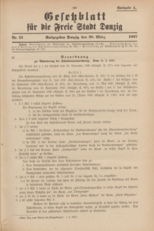 Gesetzblatt für die Freie Stadt Danzig.1927, Nr. 12 (30 März) - Ausgabe A