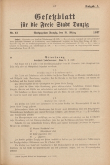 Gesetzblatt für die Freie Stadt Danzig.1927, Nr. 13 (31 März) - Ausgabe A