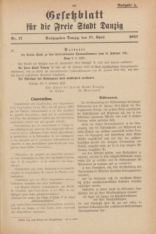 Gesetzblatt für die Freie Stadt Danzig.1927, Nr. 17 (13 April) - Ausgabe A