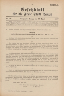 Gesetzblatt für die Freie Stadt Danzig.1927, Nr. 20 (23 April) - Ausgabe A