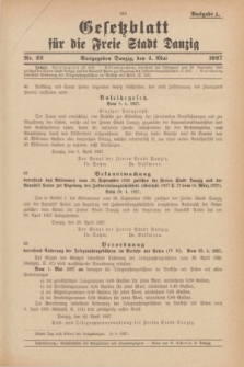 Gesetzblatt für die Freie Stadt Danzig.1927, Nr. 22 (4 Mai) - Ausgabe A