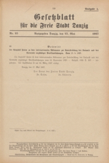 Gesetzblatt für die Freie Stadt Danzig.1927, Nr. 25 (25 Mai) - Ausgabe A