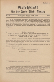 Gesetzblatt für die Freie Stadt Danzig.1927, Nr. 26 (8 Juni) - Ausgabe A