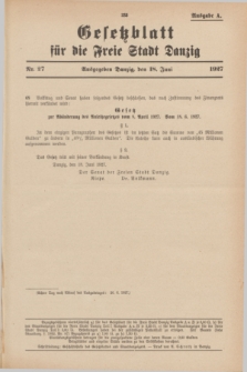 Gesetzblatt für die Freie Stadt Danzig.1927, Nr. 27 (18 Juni) - Ausgabe A