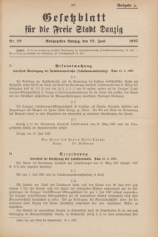 Gesetzblatt für die Freie Stadt Danzig.1927, Nr. 29 (22 Juni) - Ausgabe A