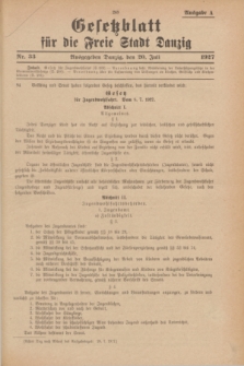 Gesetzblatt für die Freie Stadt Danzig.1927, Nr. 33 (20 Juli) - Ausgabe A