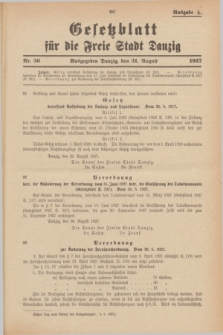 Gesetzblatt für die Freie Stadt Danzig.1927, Nr. 36 (31 August) - Ausgabe A