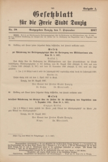 Gesetzblatt für die Freie Stadt Danzig.1927, Nr. 38 (7 September) - Ausgabe A
