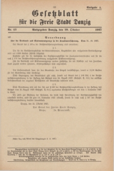 Gesetzblatt für die Freie Stadt Danzig.1927, Nr. 43 (29 Oktober) - Ausgabe A