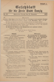 Gesetzblatt für die Freie Stadt Danzig.1927, Nr. 45 (12 November) - Ausgabe A