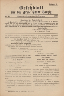 Gesetzblatt für die Freie Stadt Danzig.1927, Nr. 47 (14 Dezember) - Ausgabe A